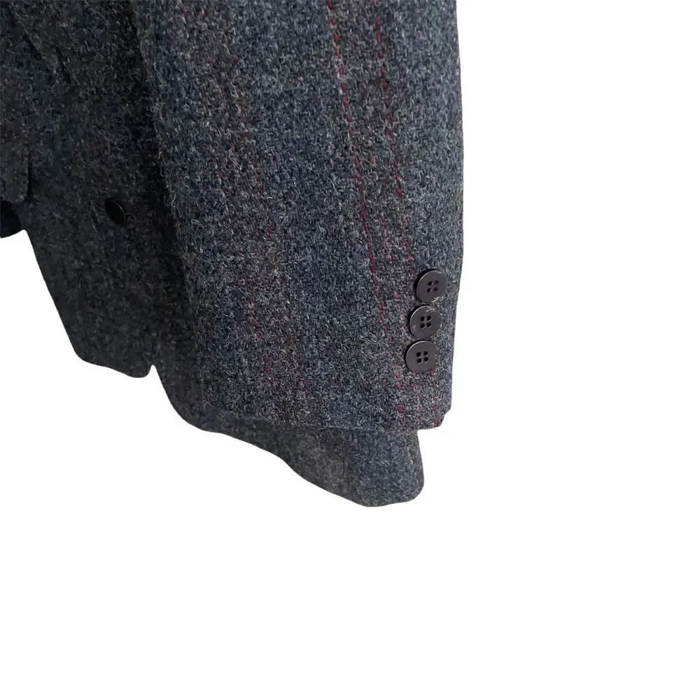 HARRIS TWEED Vintage Hand Woven Wool Sports Coat Jacket Blazer Navy Blue 40R - Picture 6 of 11